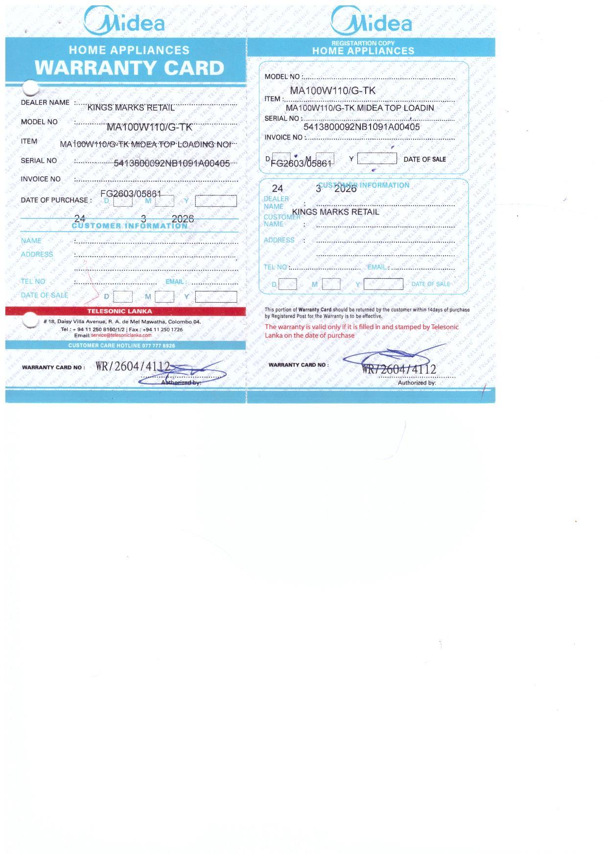 Warranty Front