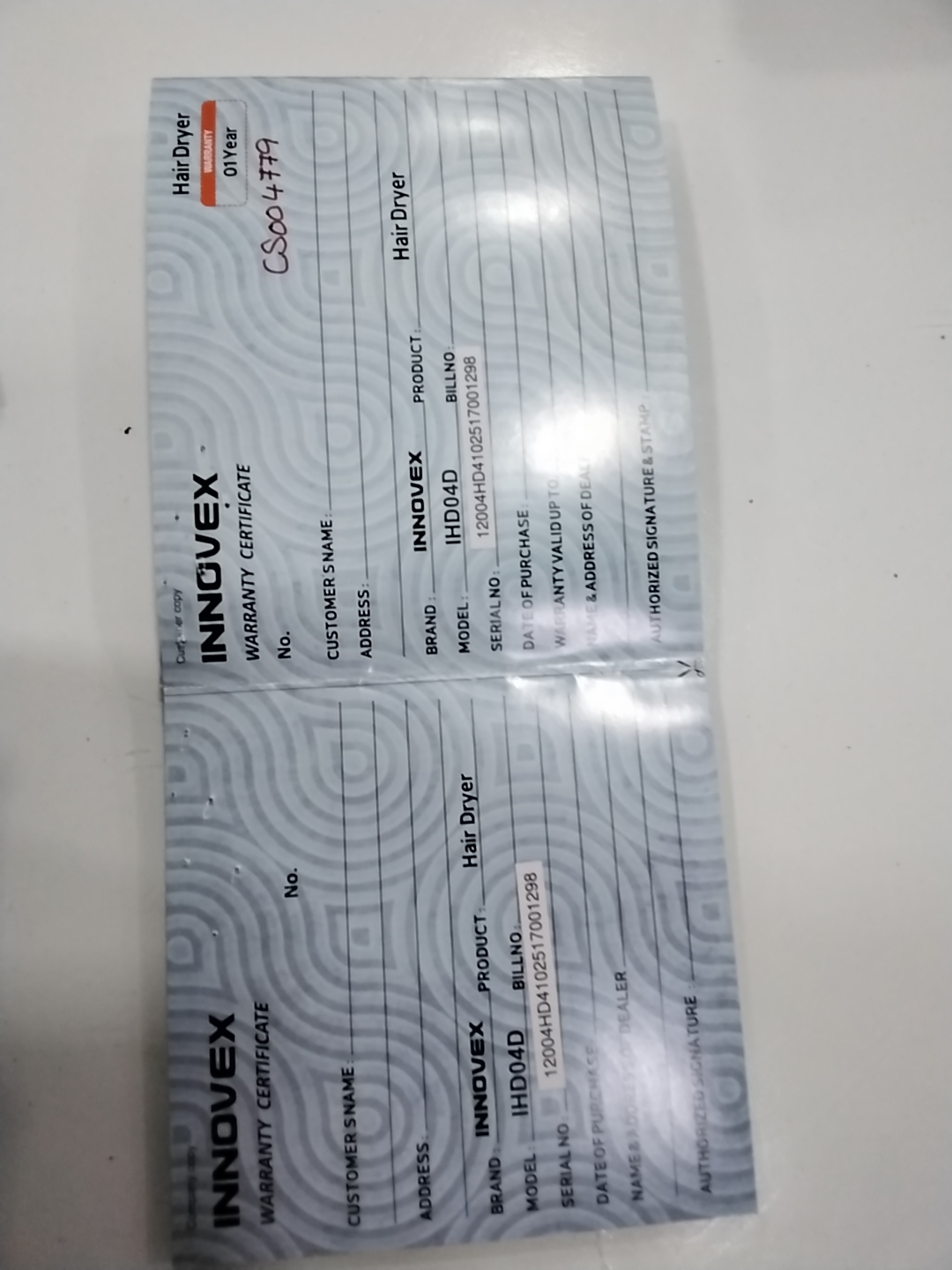 Warranty Front