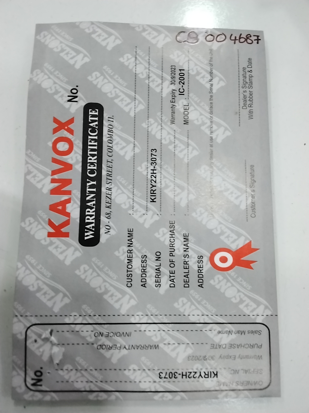 Warranty Front