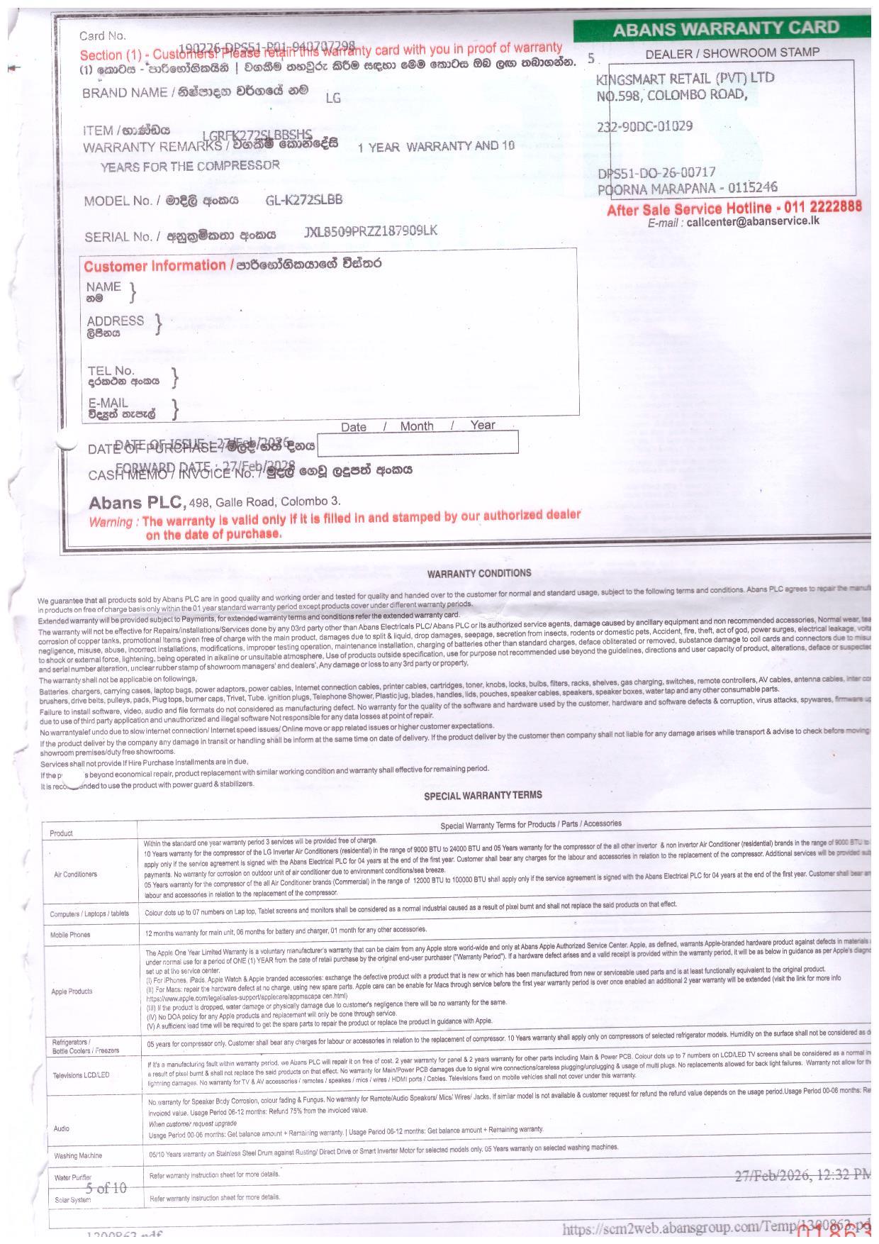 Warranty Front