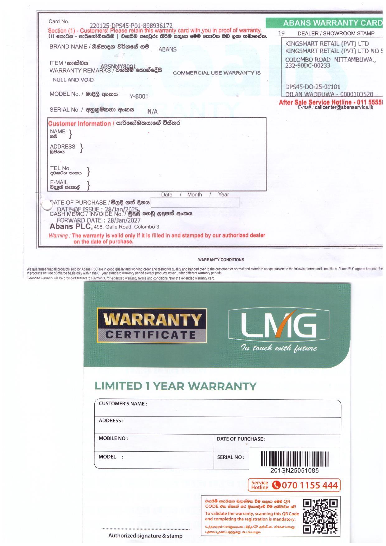 Warranty Front