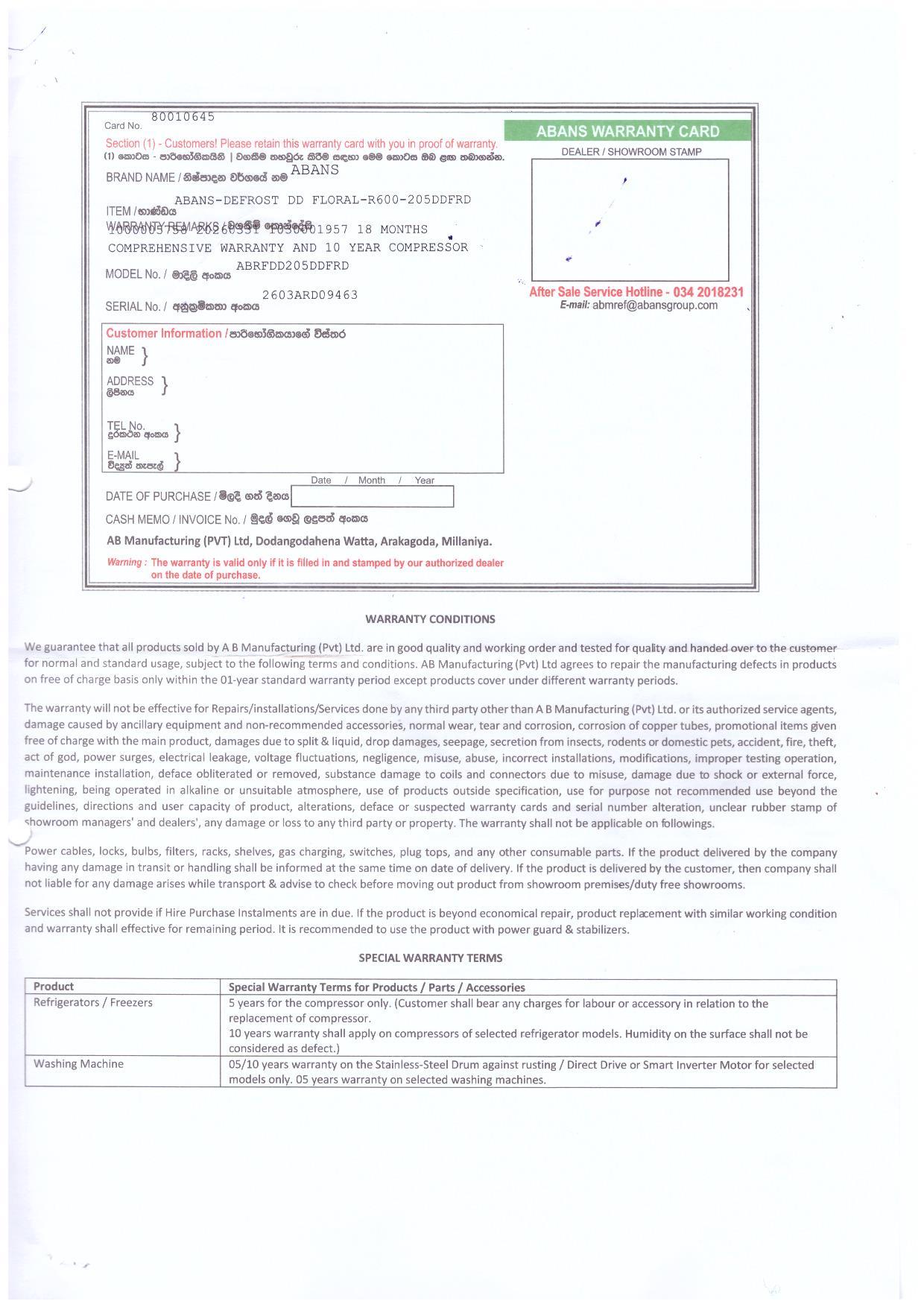 Warranty Front