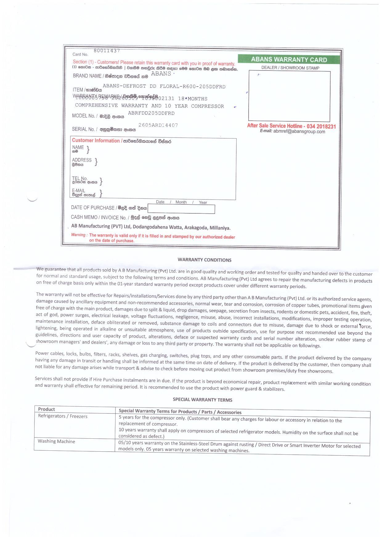 Warranty Front