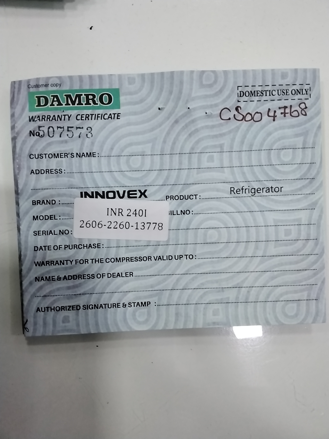 Warranty Front