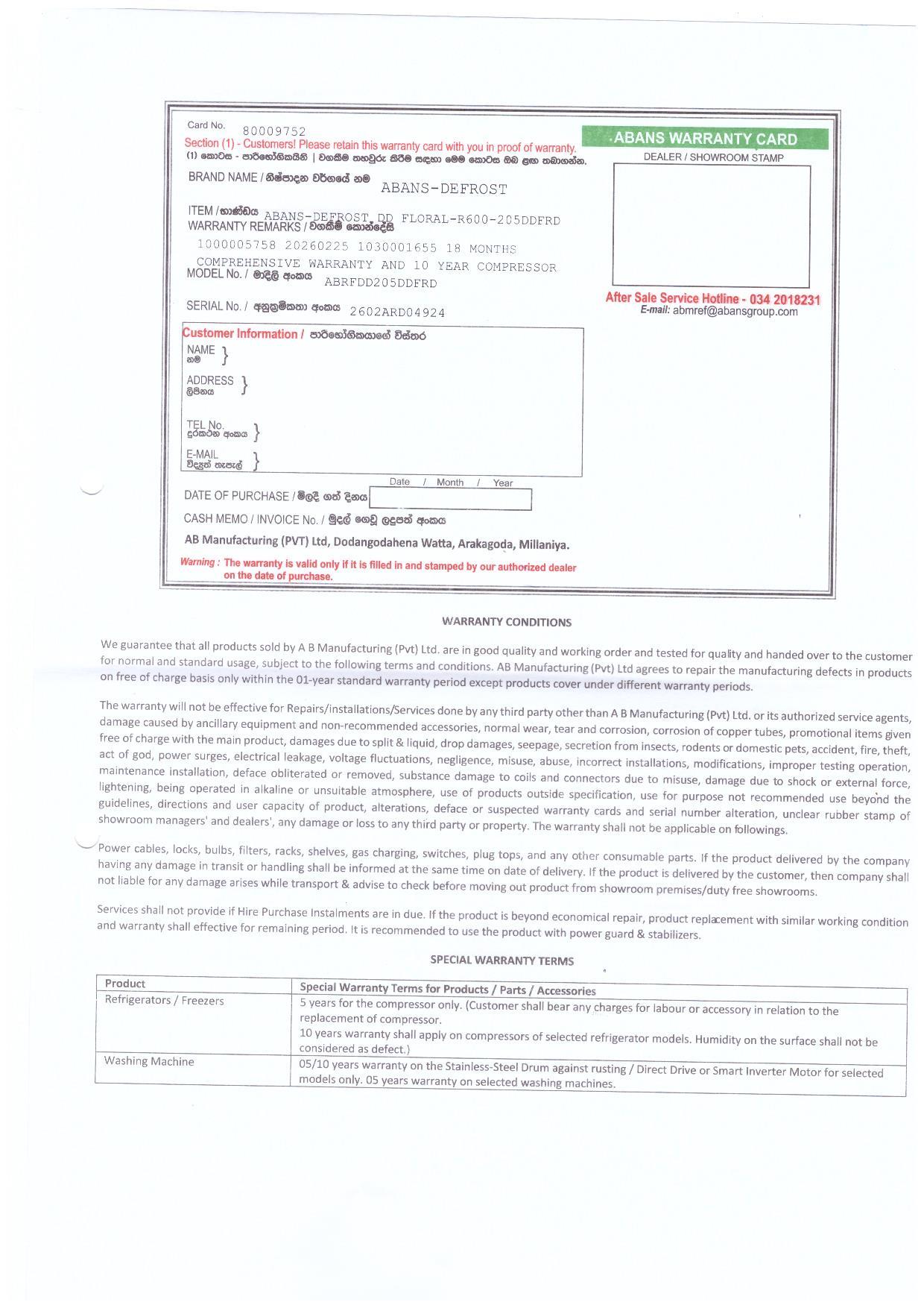 Warranty Front
