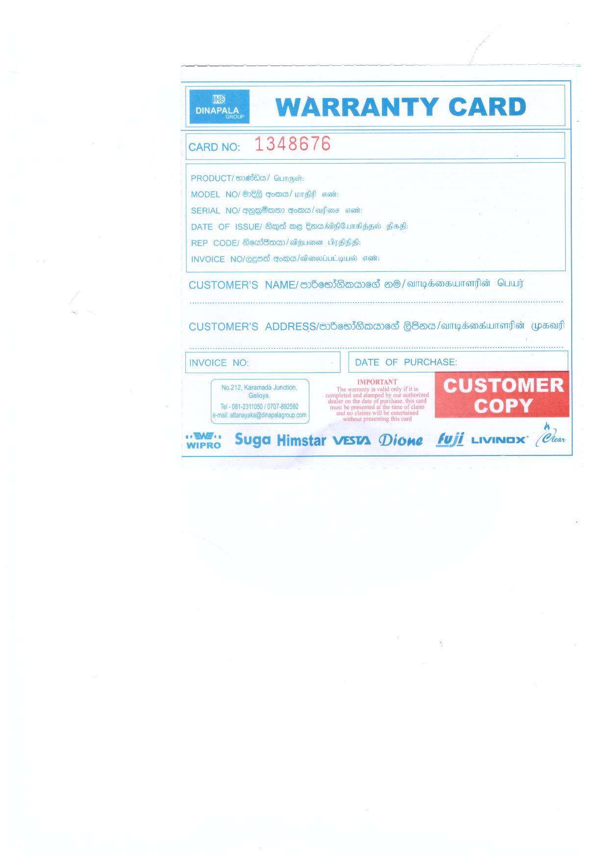 Warranty Front