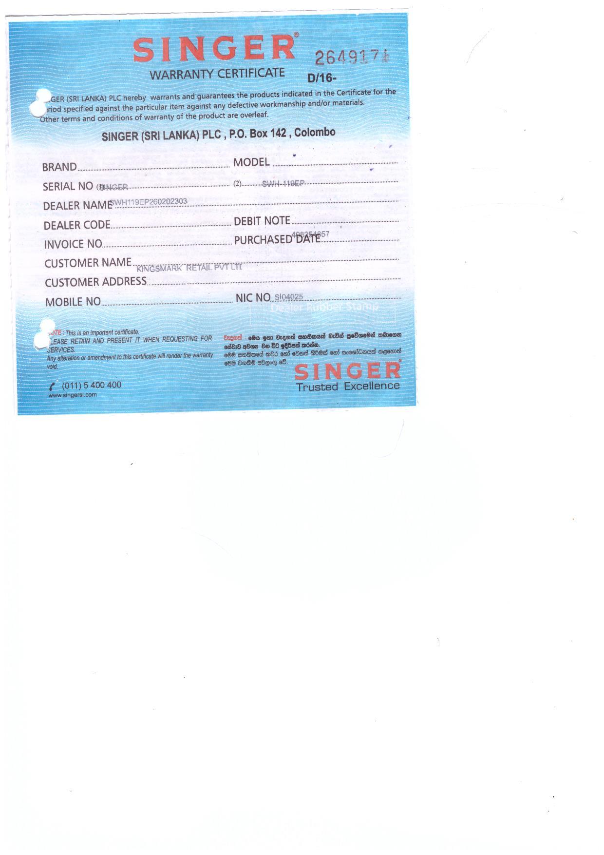 Warranty Front