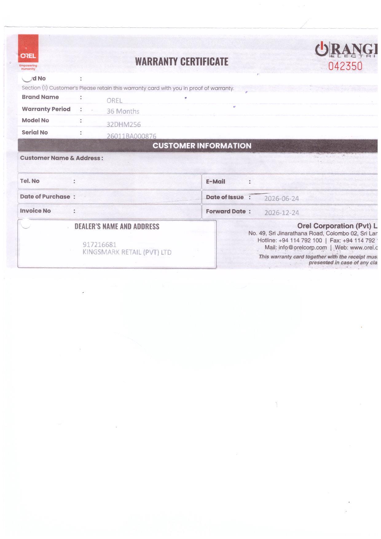 Warranty Front