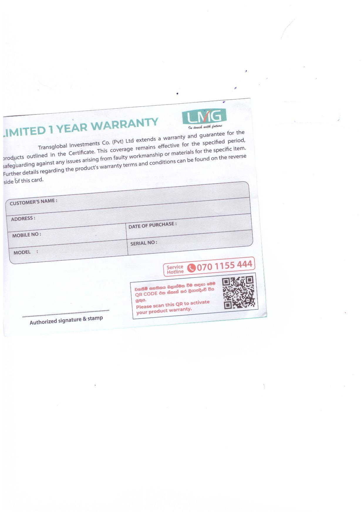 Warranty Front