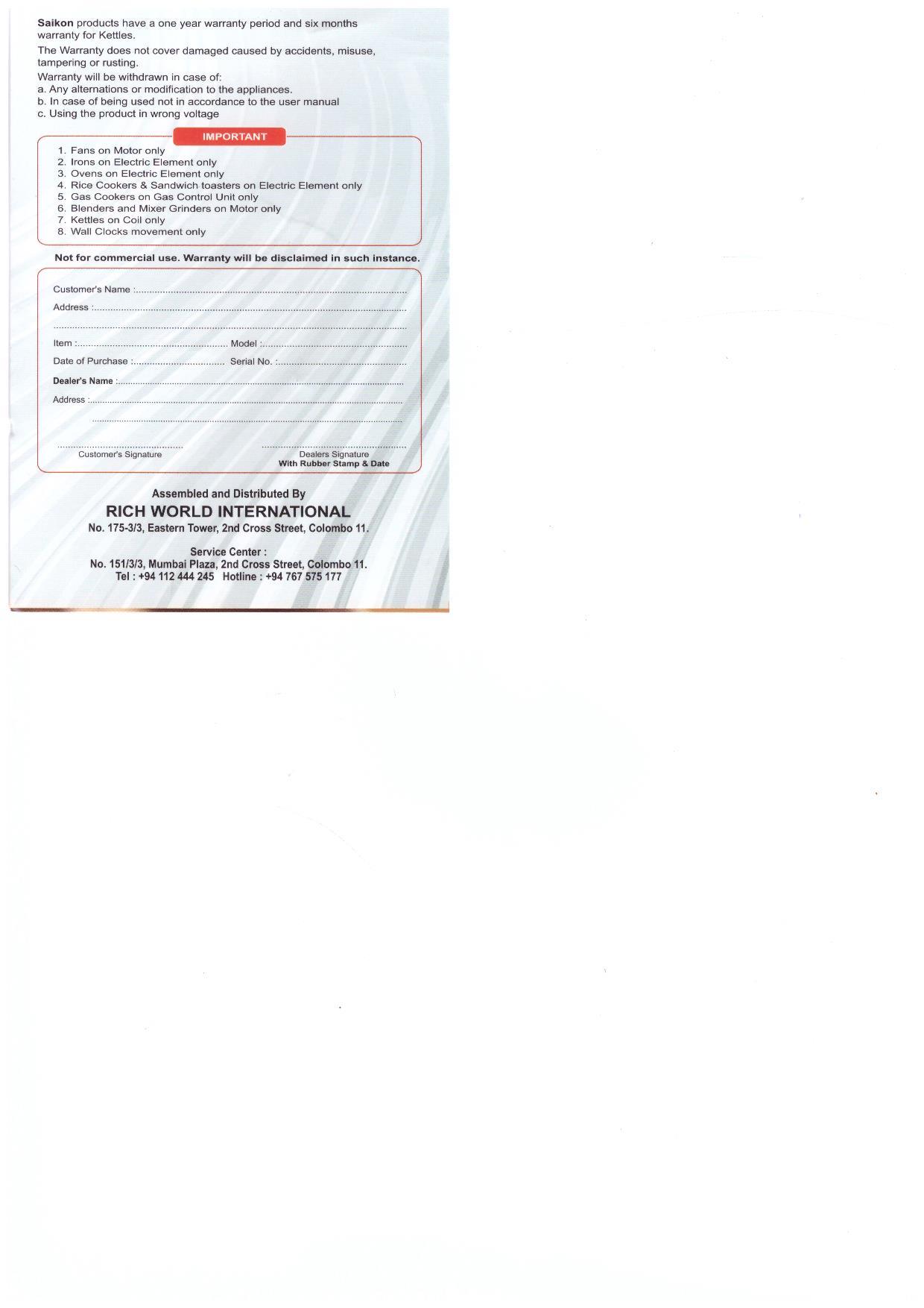 Warranty Front