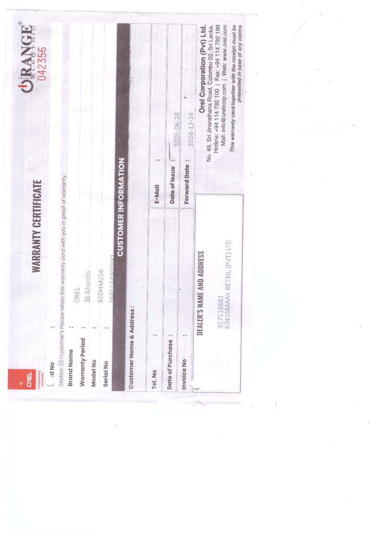 Warranty Front