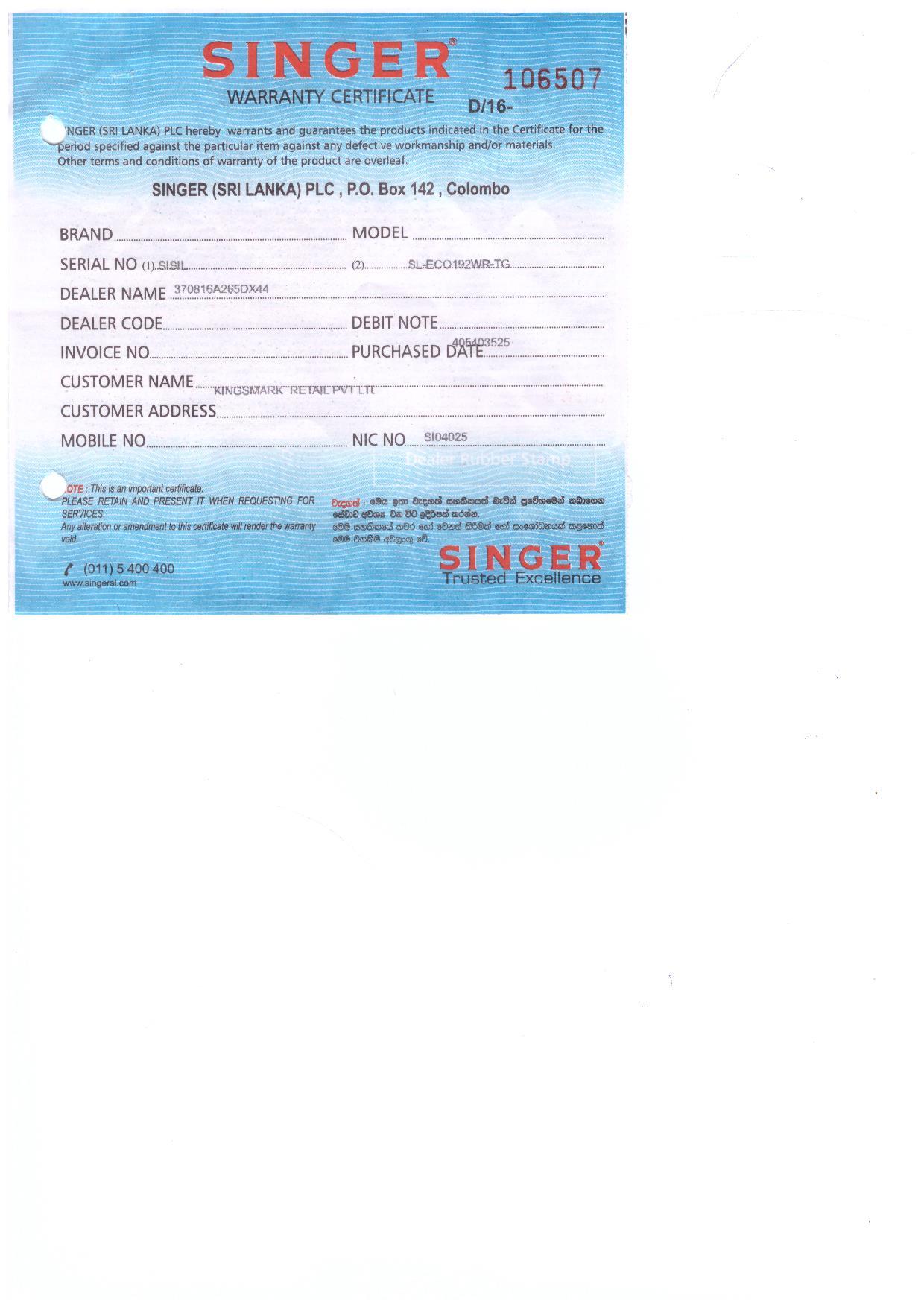 Warranty Front