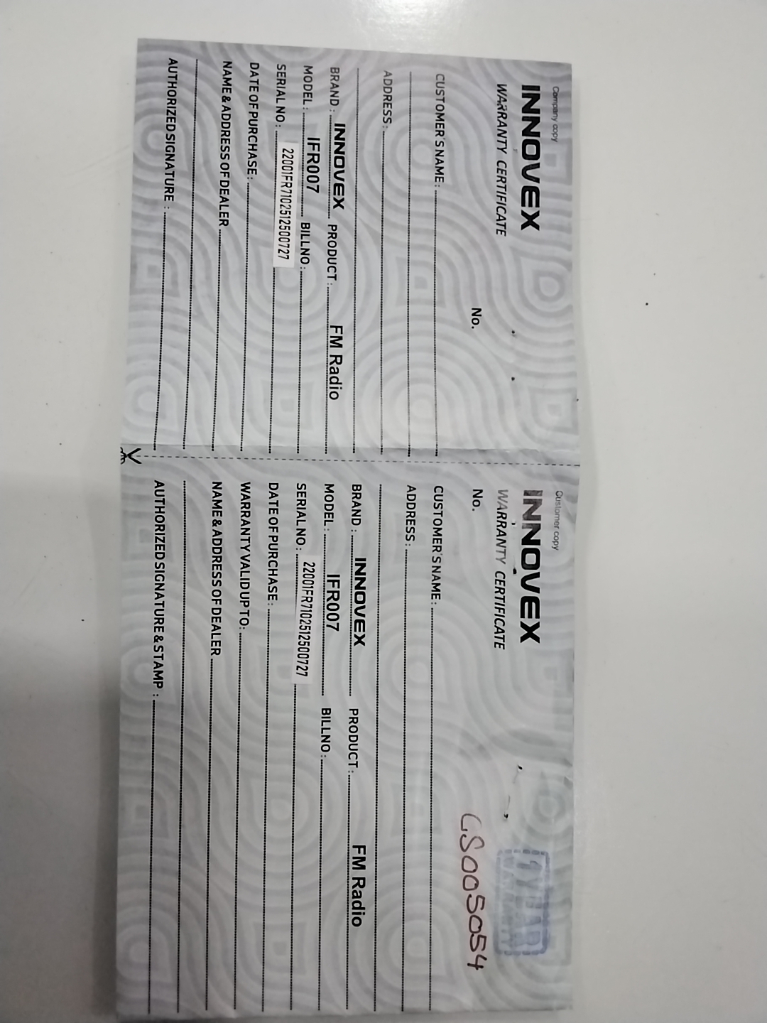 Warranty Front