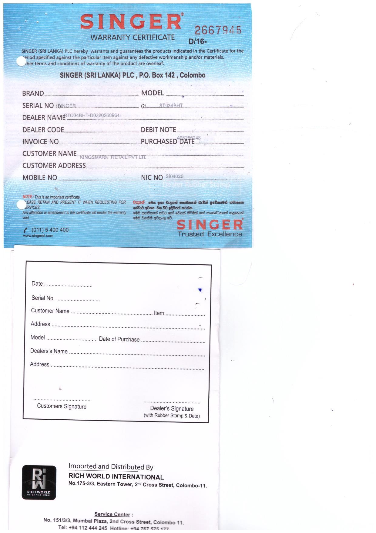 Warranty Front