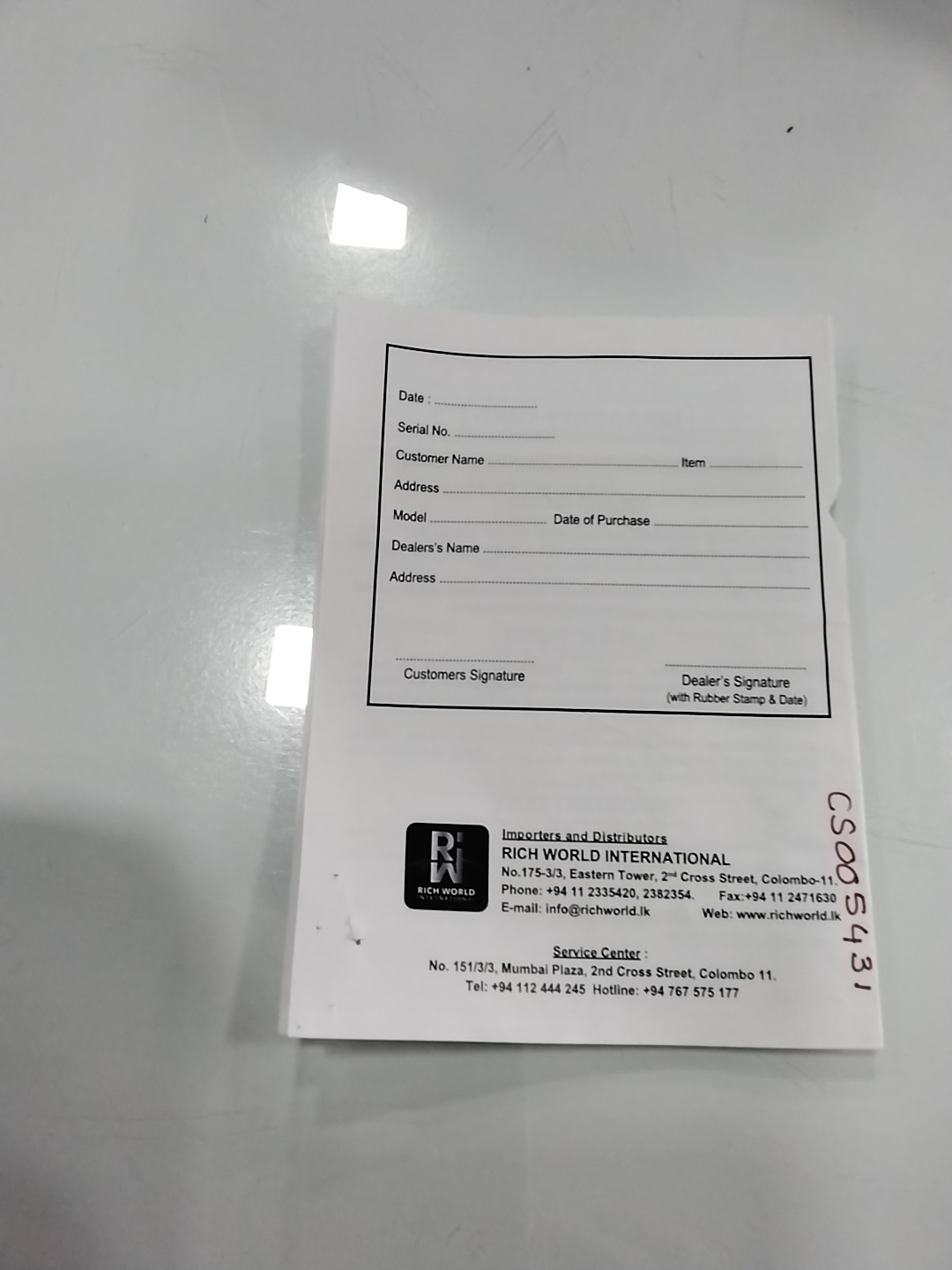 Warranty Front