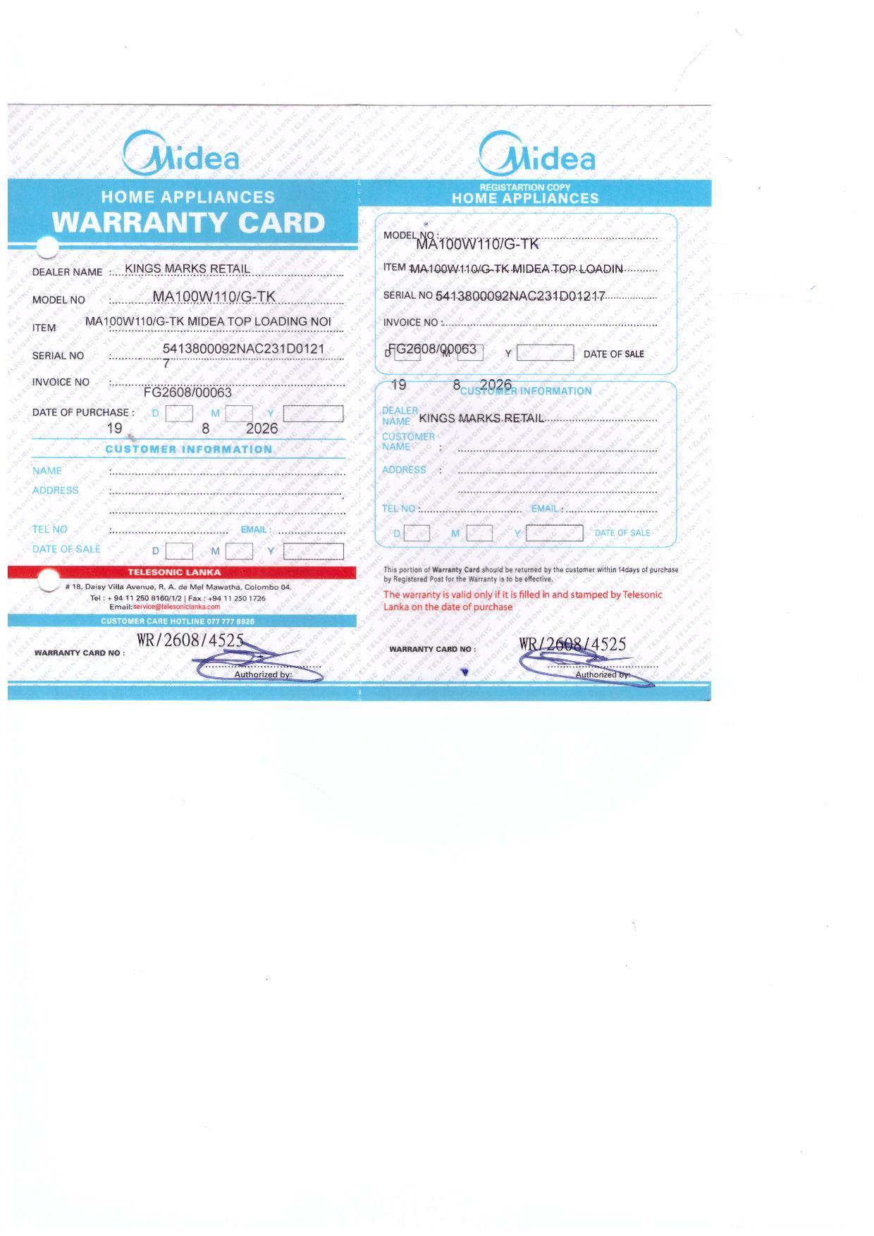 Warranty Front