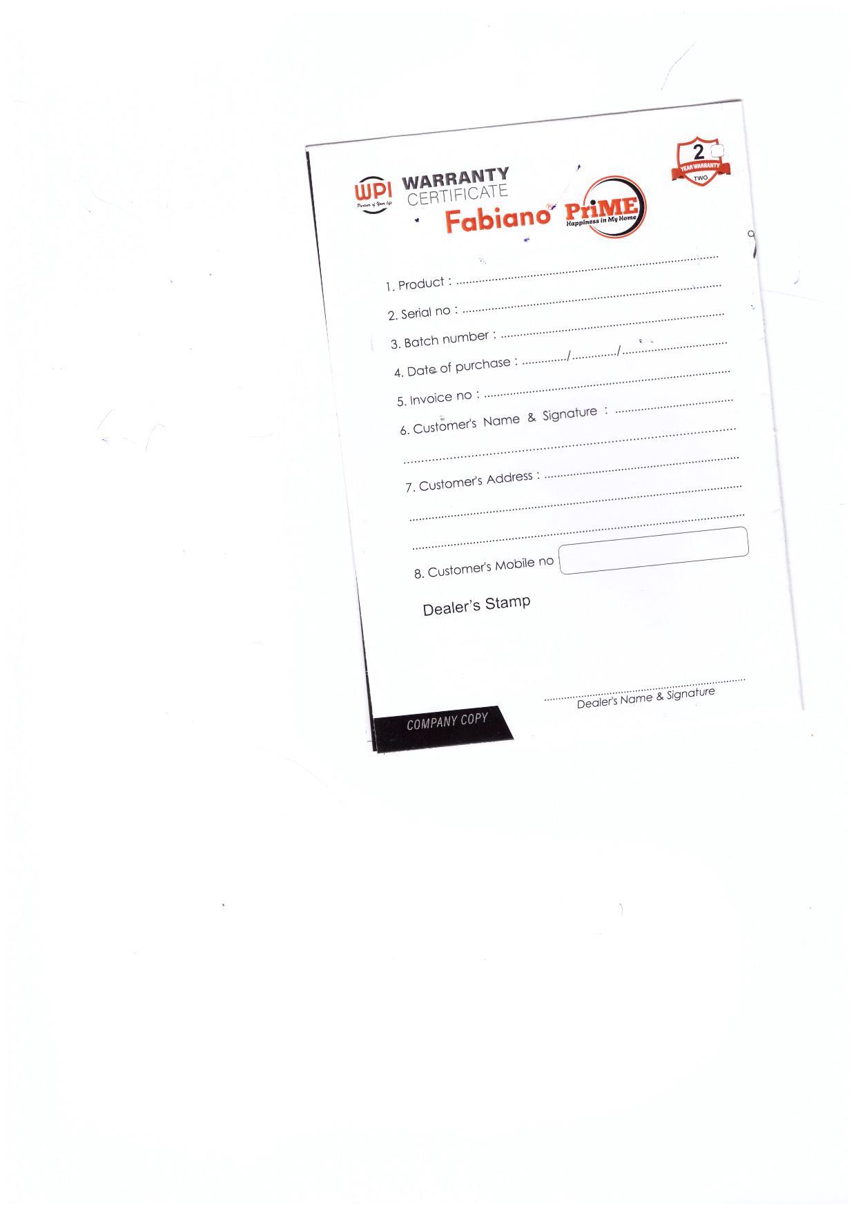 Warranty Front