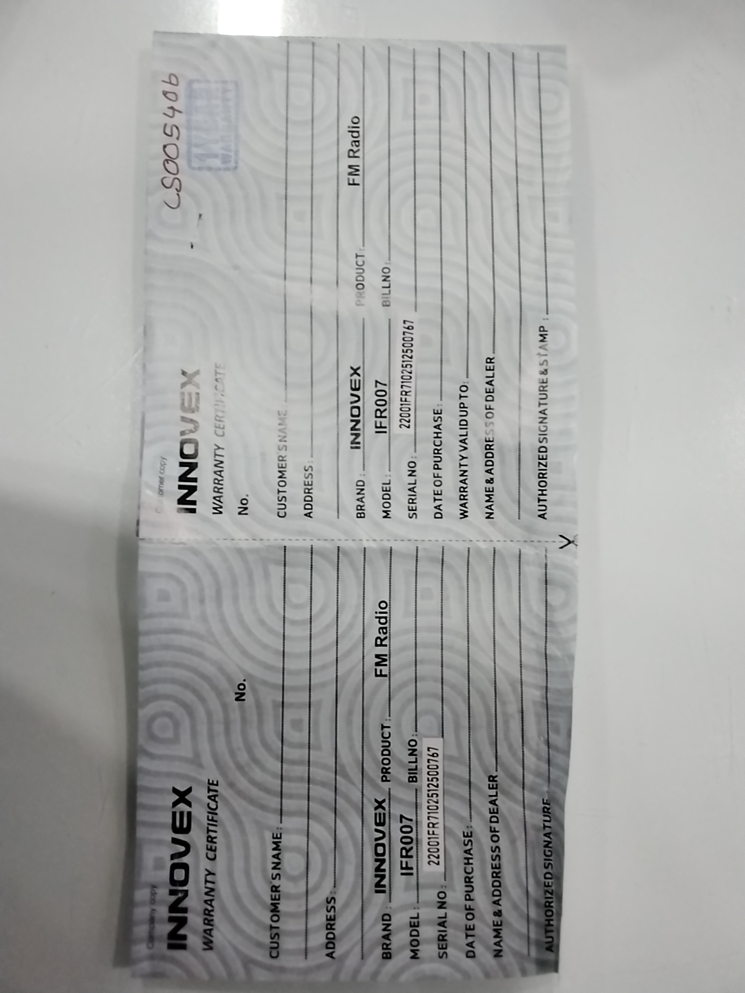 Warranty Front