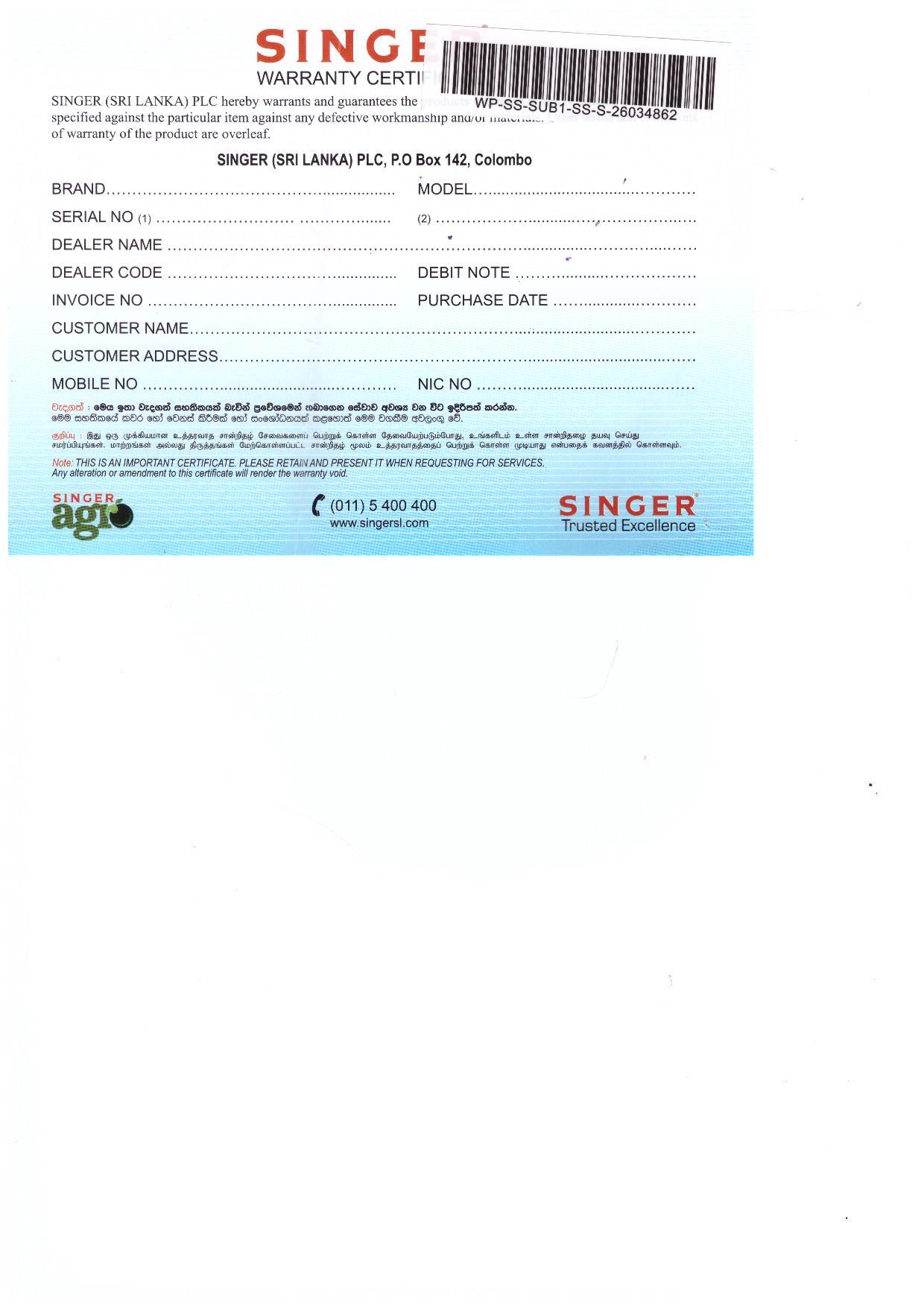 Warranty Front