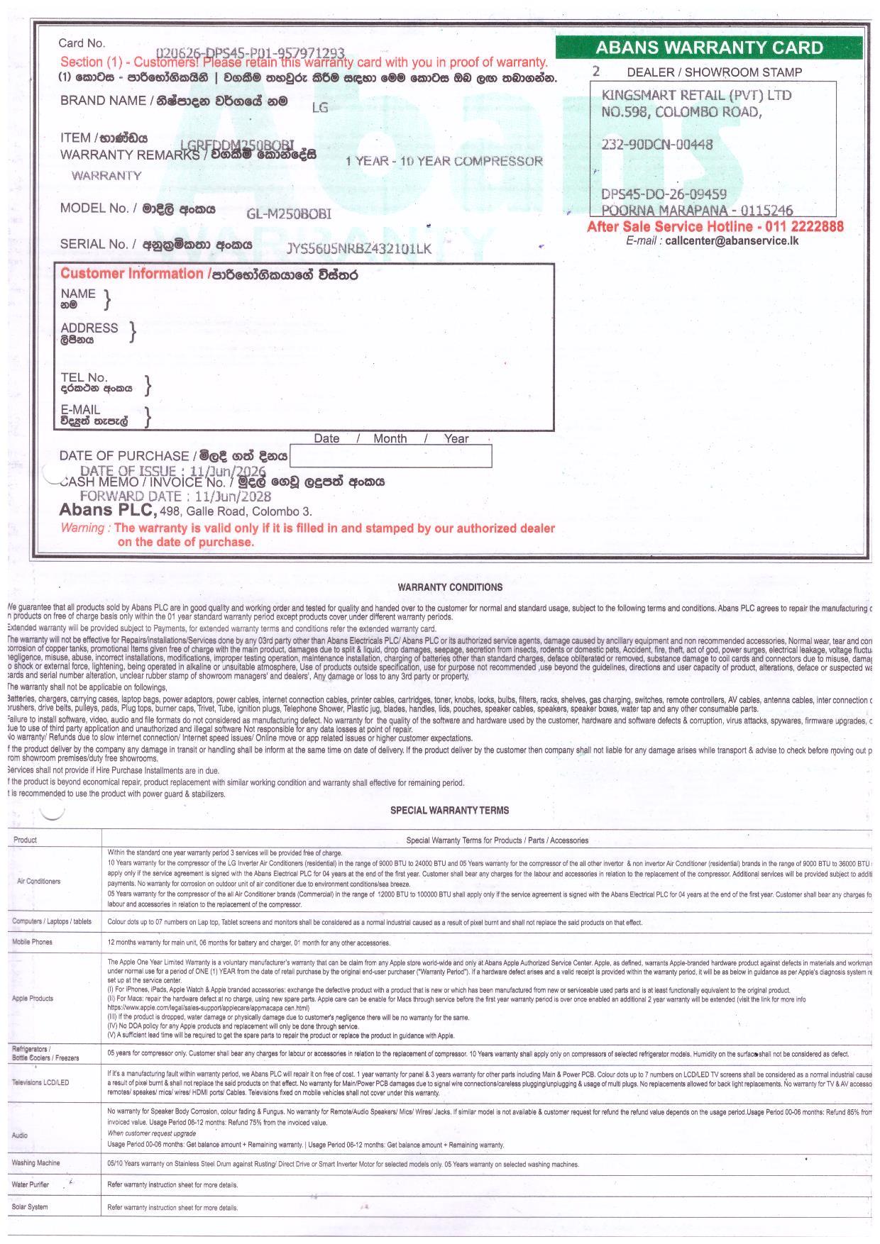 Warranty Front