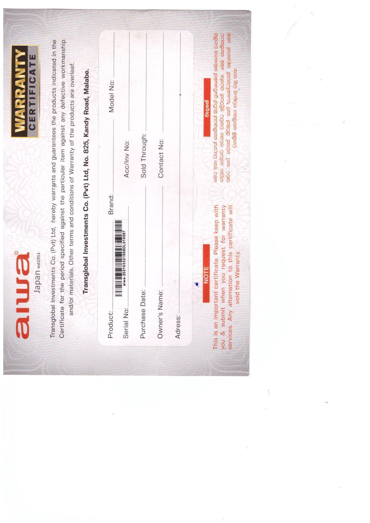 Warranty Front