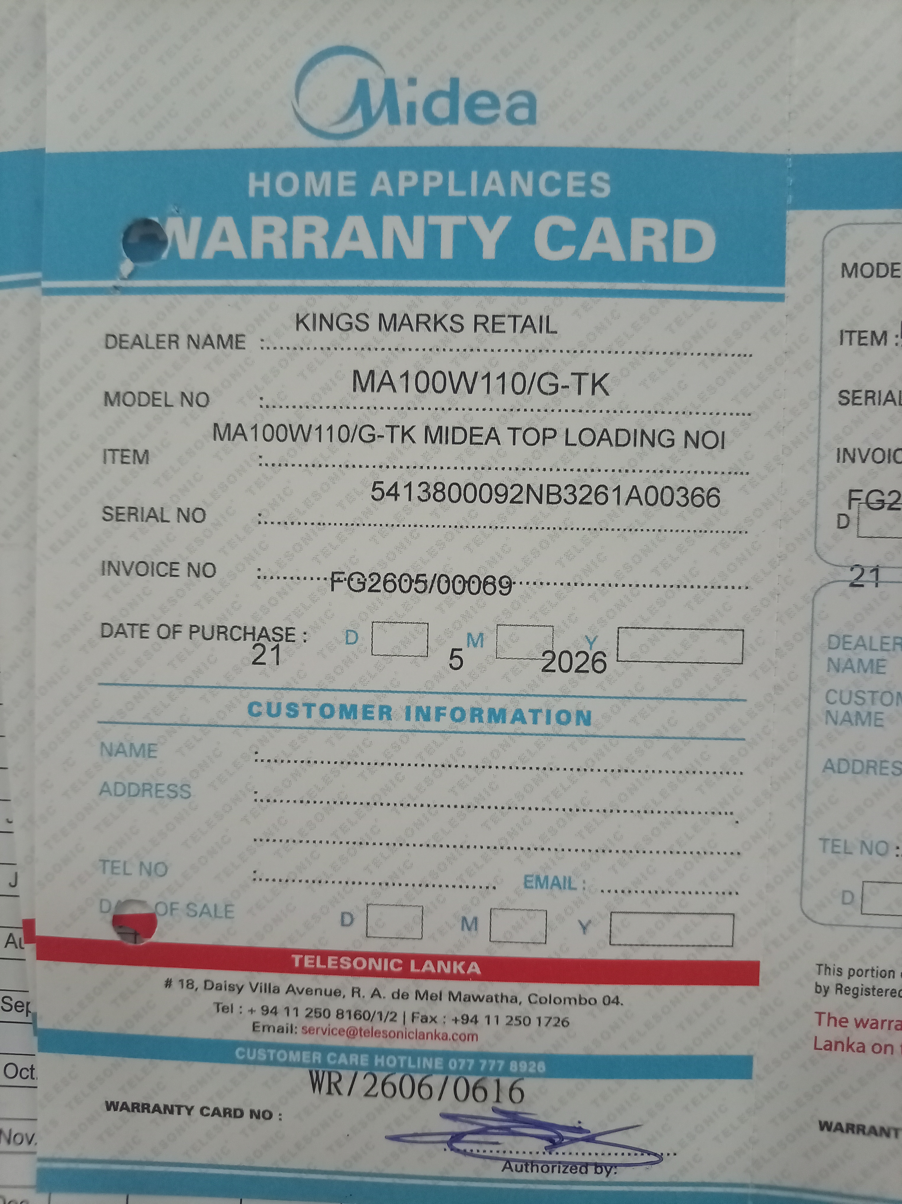 Warranty Front