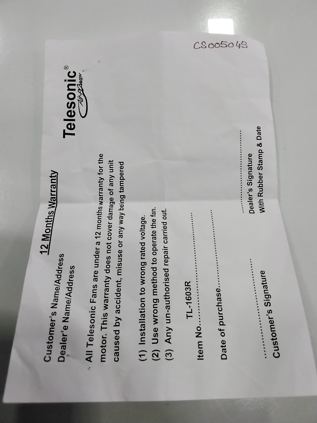 Warranty Front