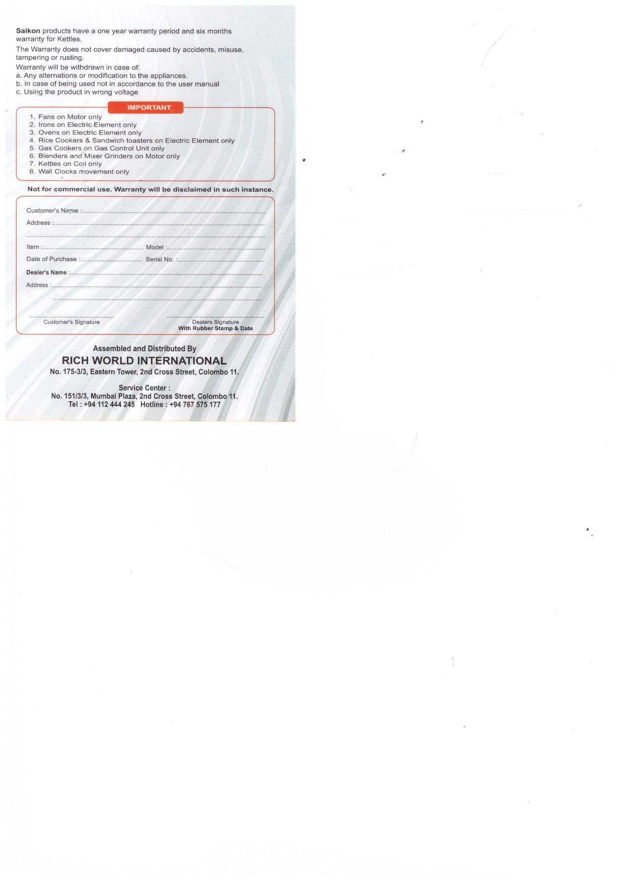 Warranty Front
