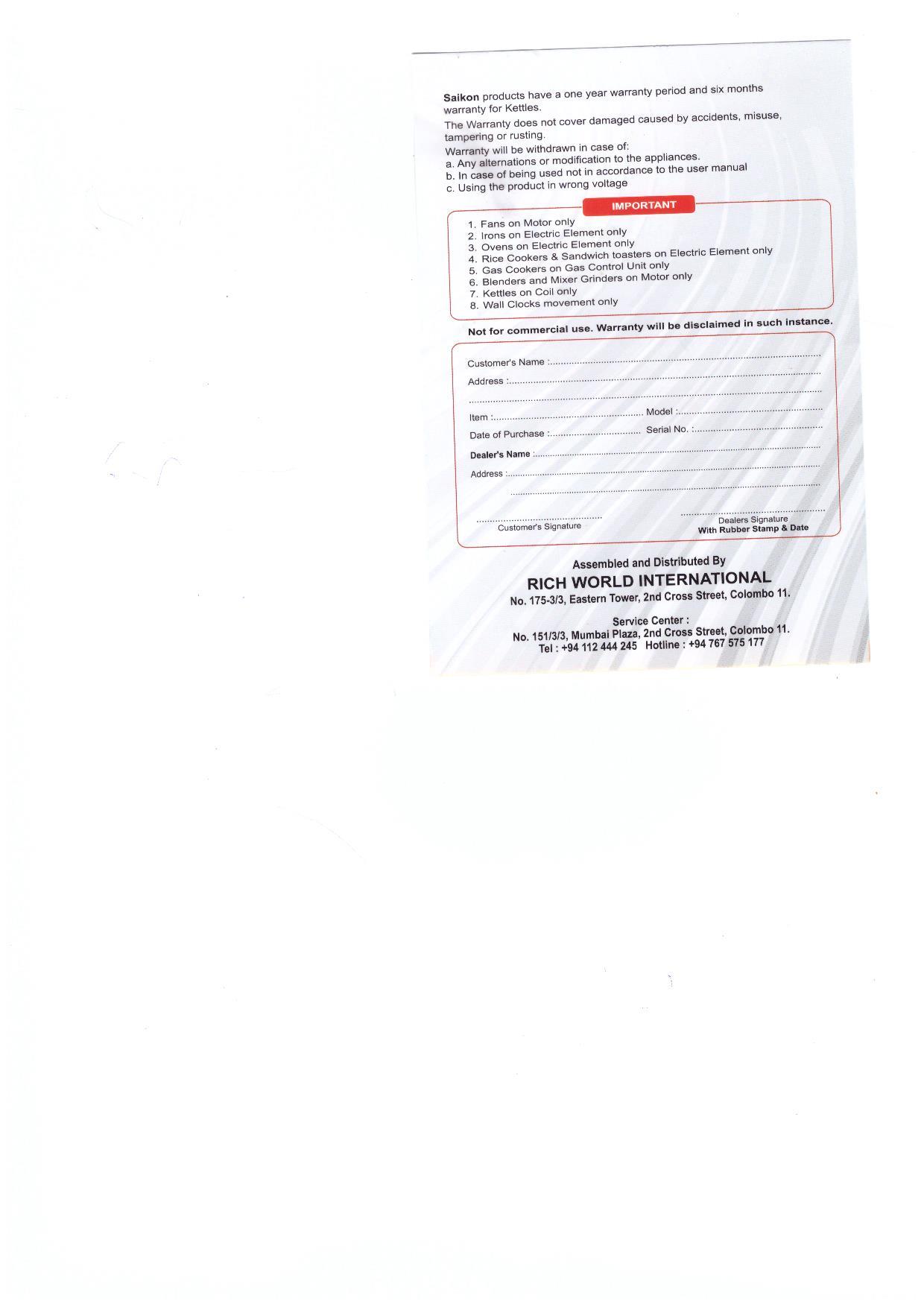 Warranty Front