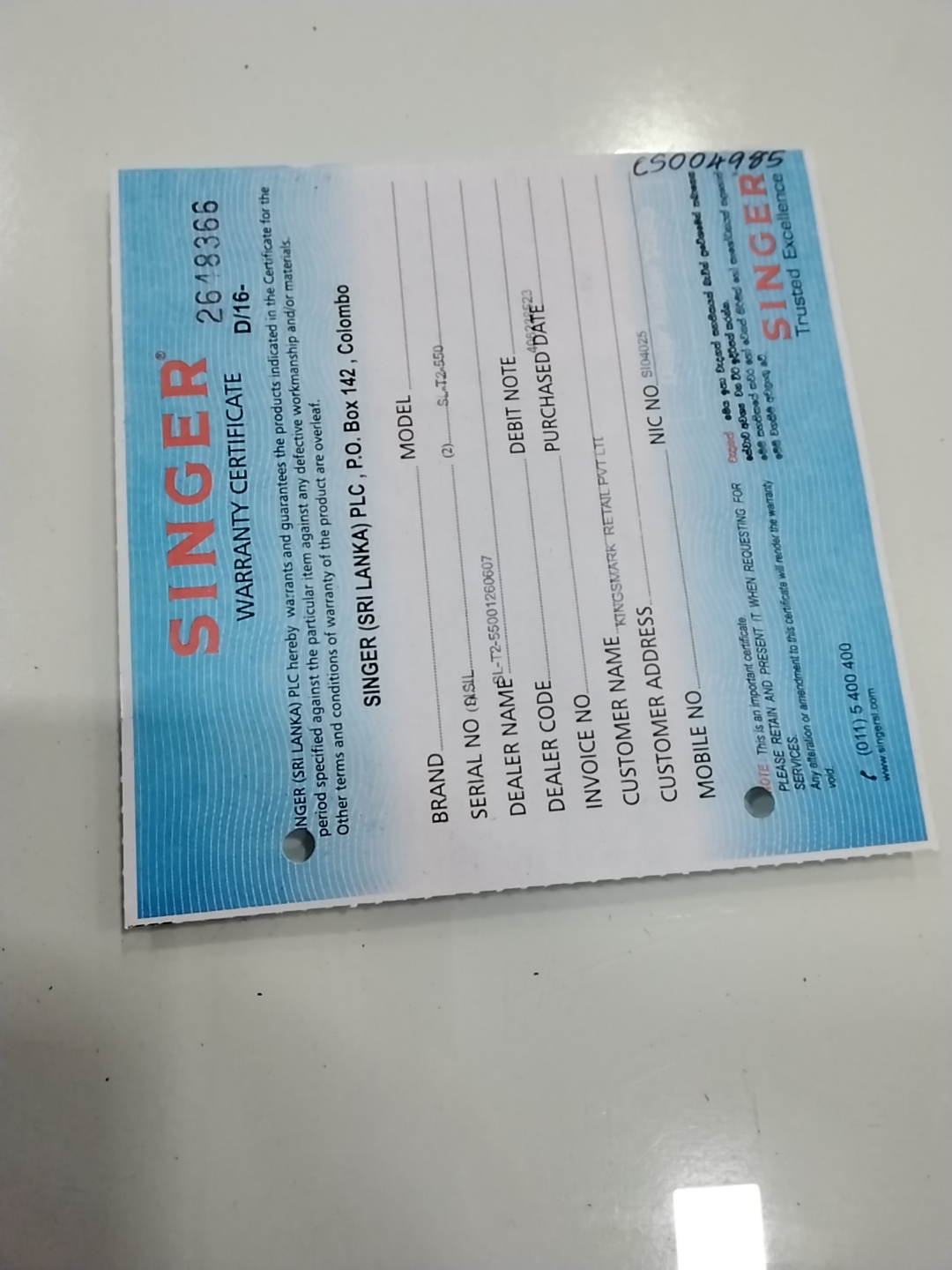 Warranty Front