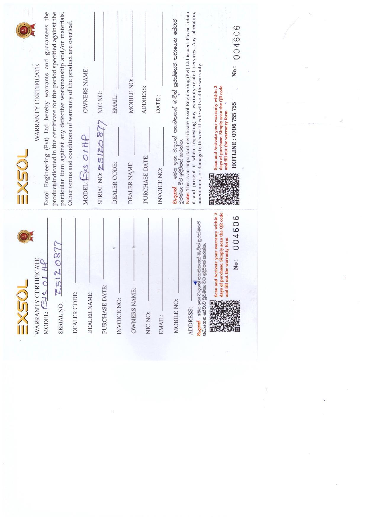 Warranty Front