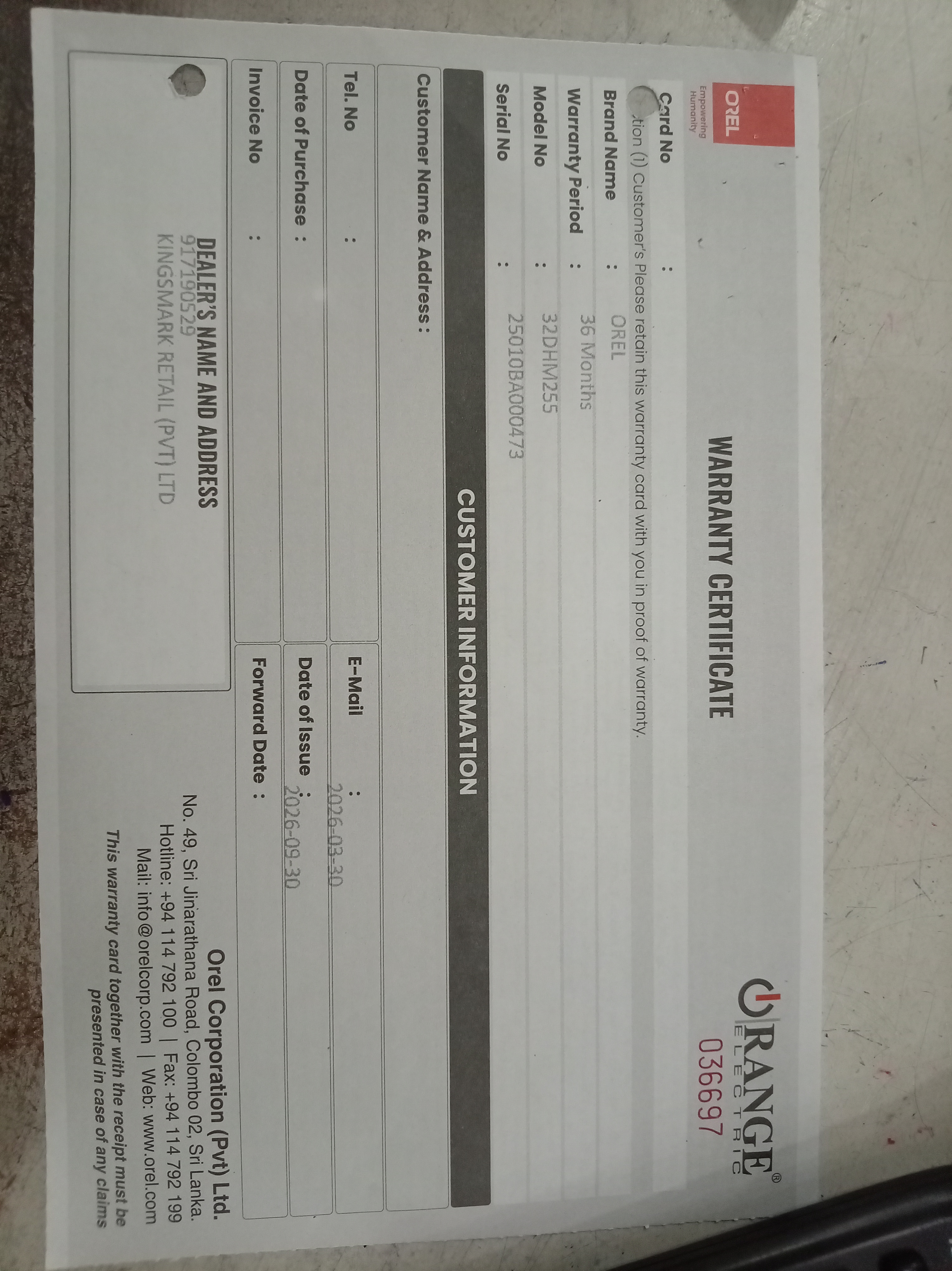 Warranty Front