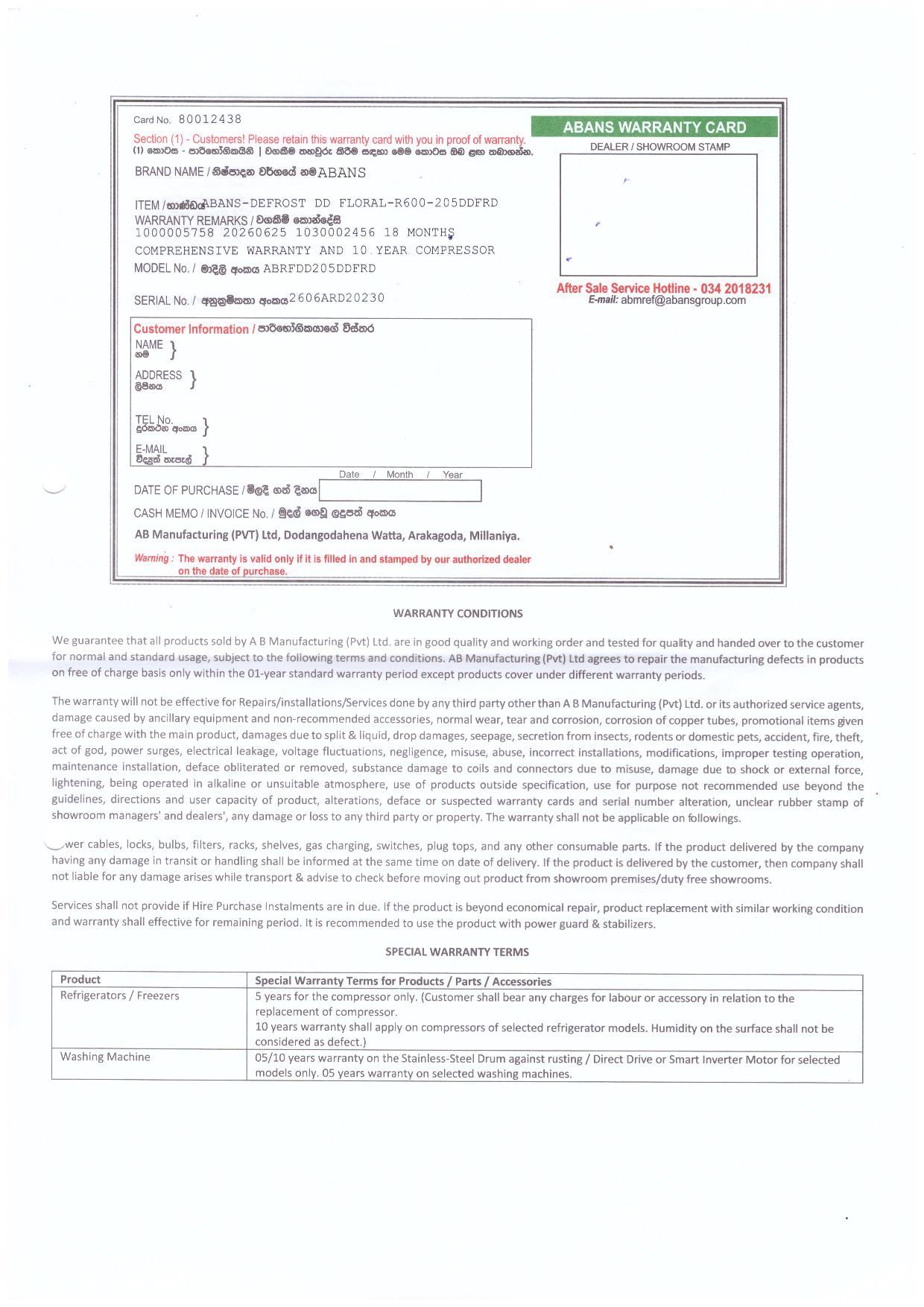 Warranty Front