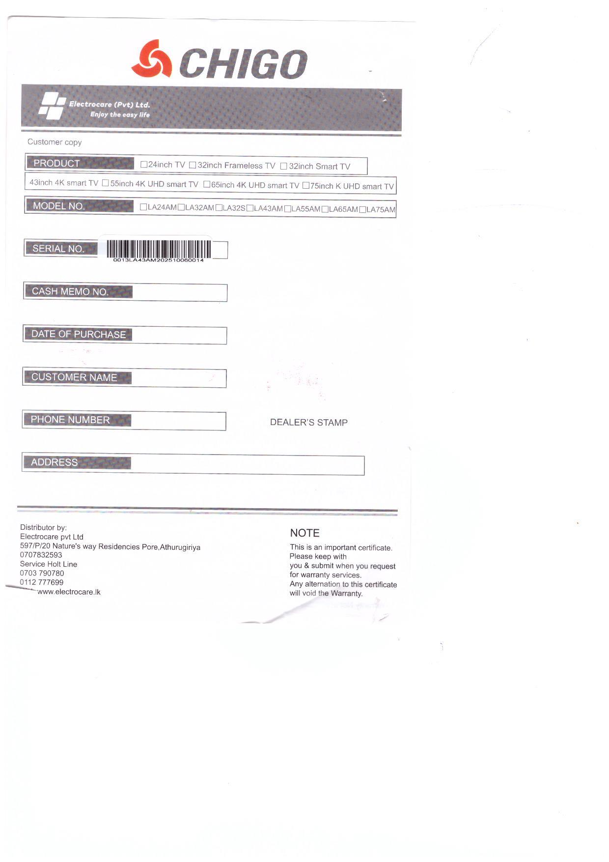 Warranty Front