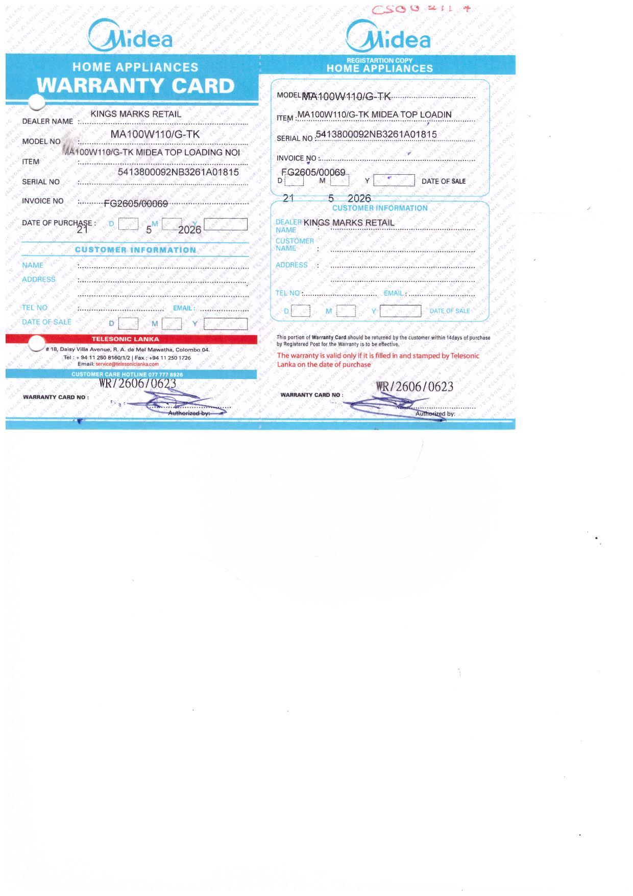 Warranty Front
