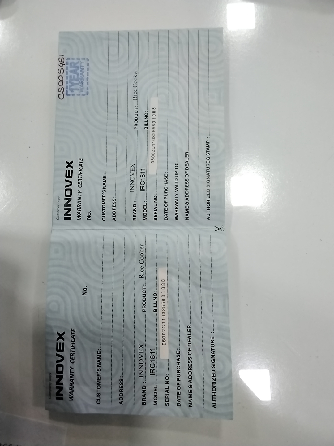 Warranty Front