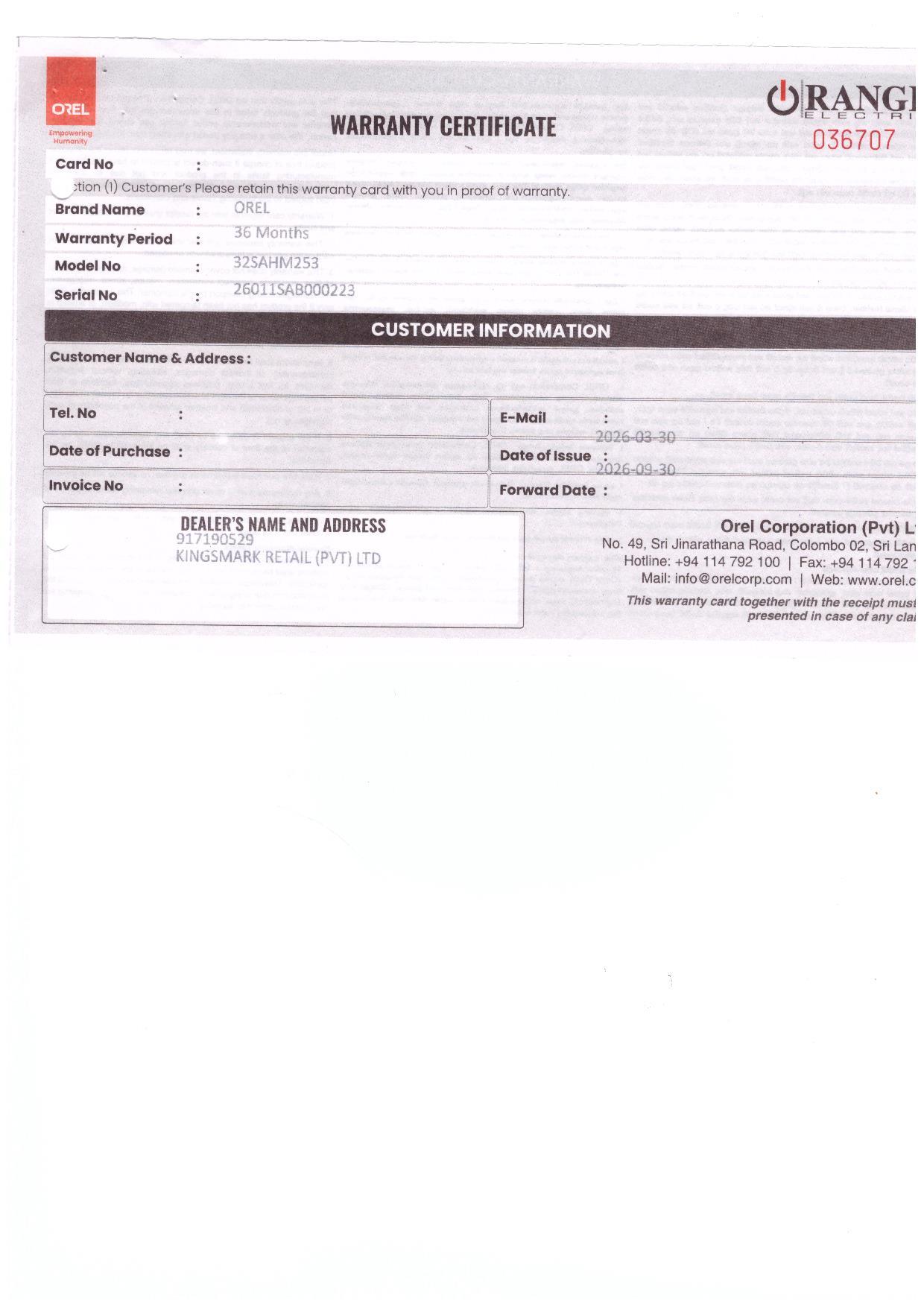 Warranty Front