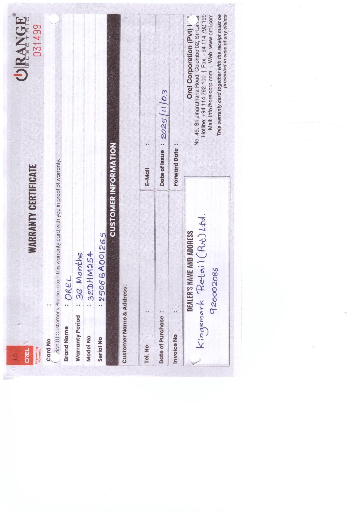 Warranty Front