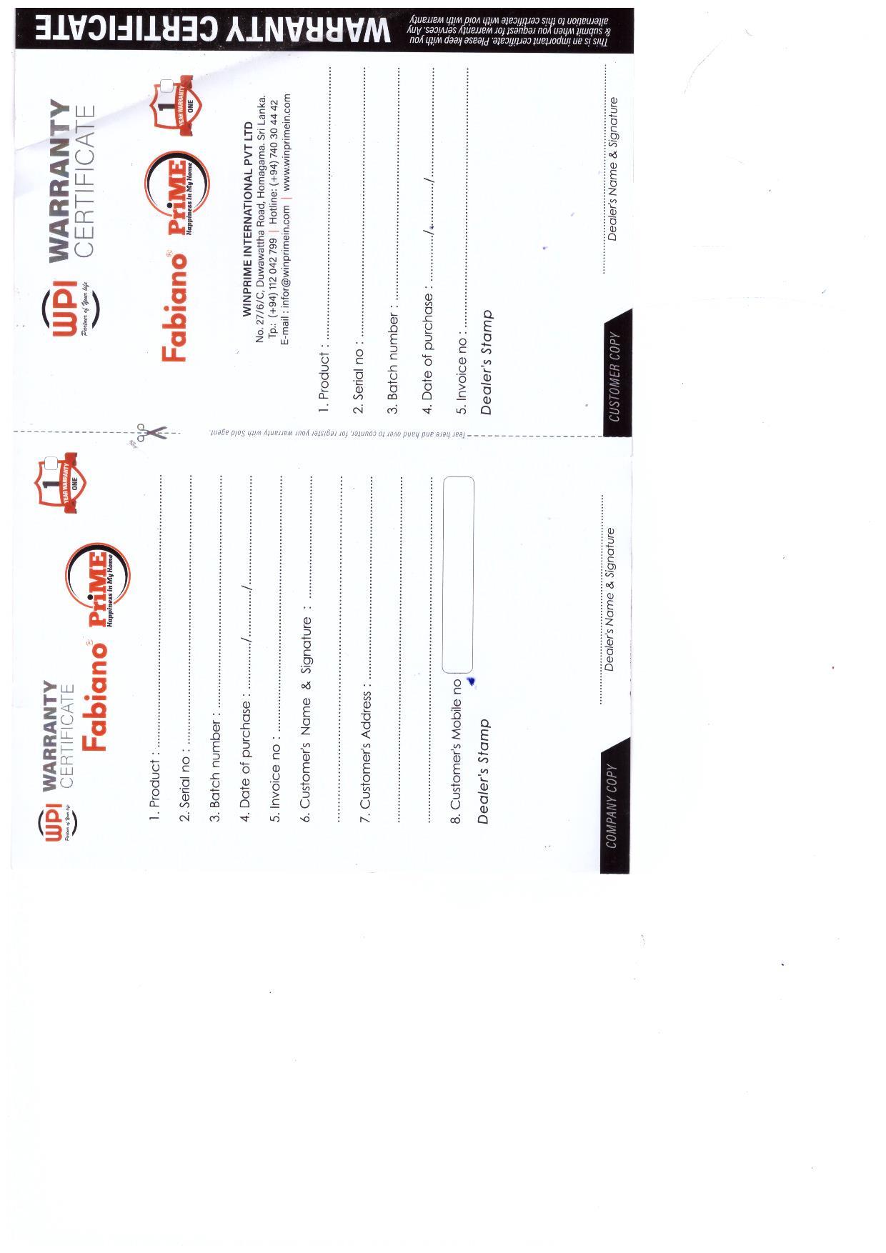 Warranty Front