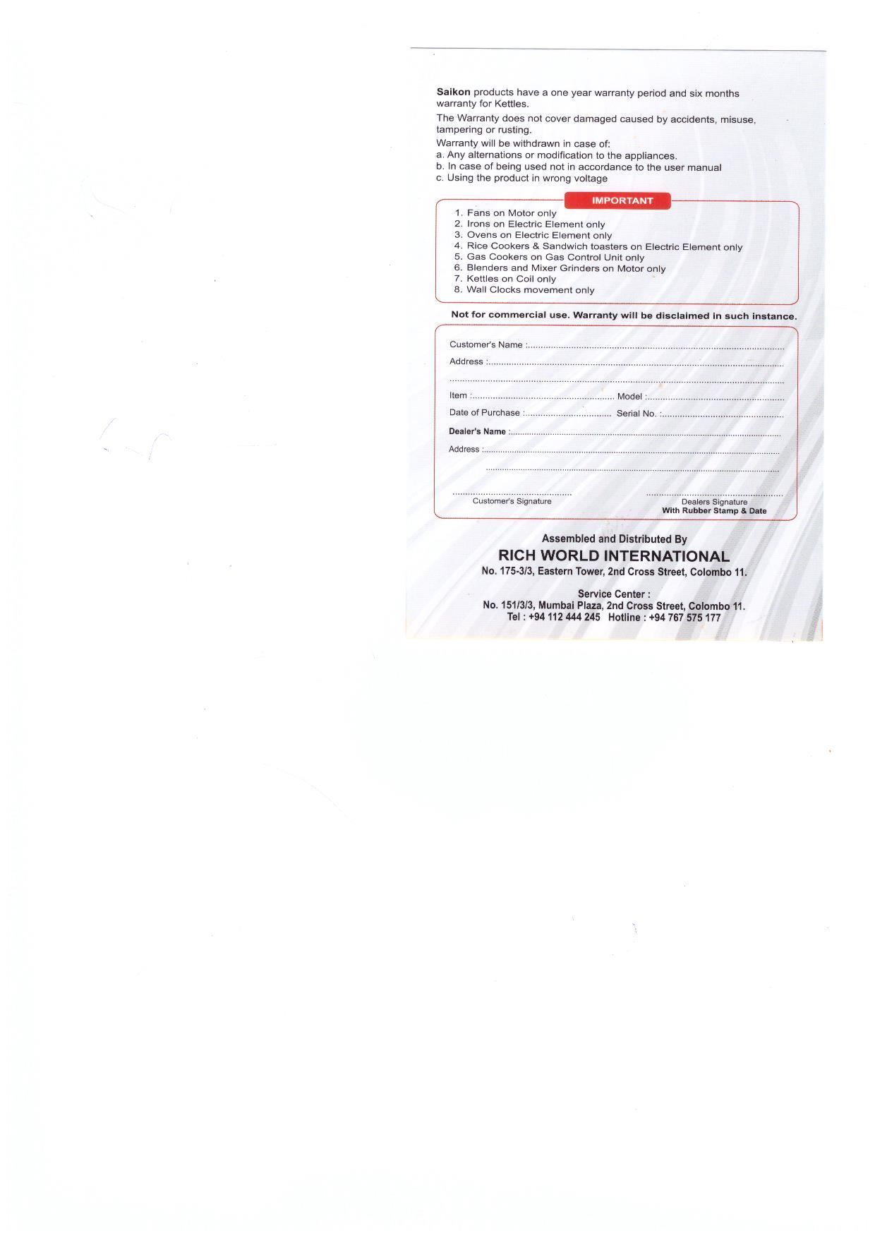 Warranty Front