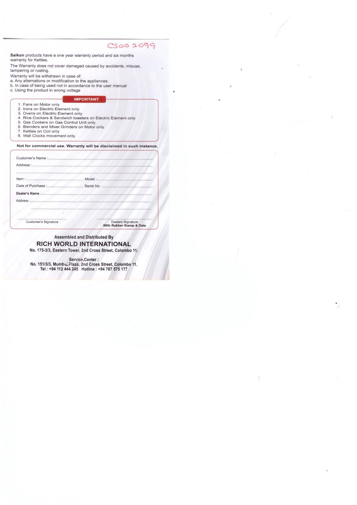 Warranty Front