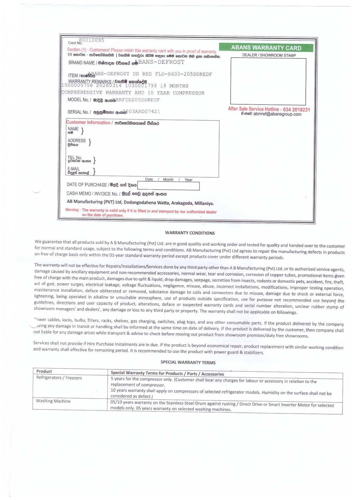 Warranty Front
