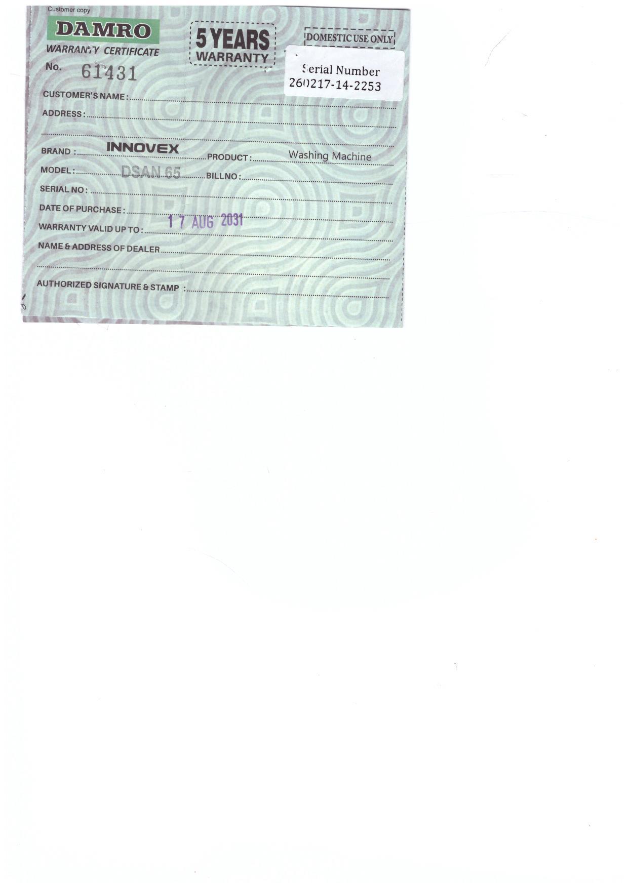 Warranty Front