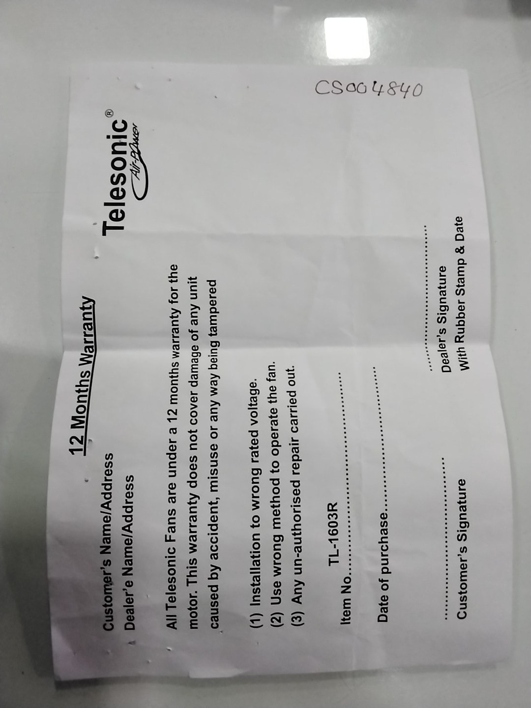 Warranty Front