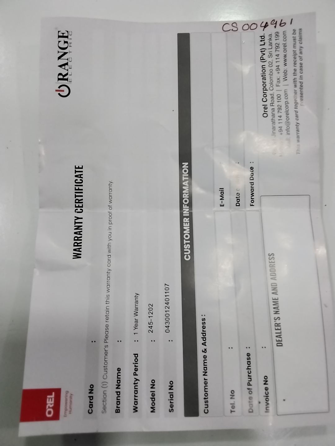 Warranty Front