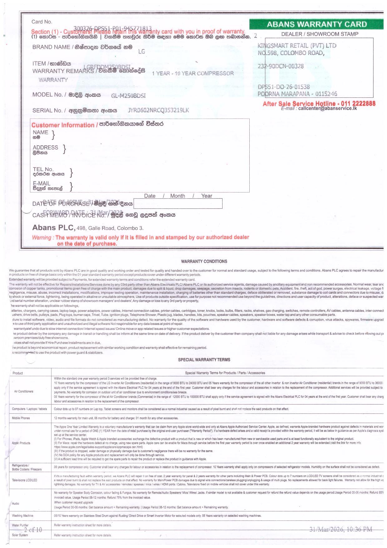 Warranty Front