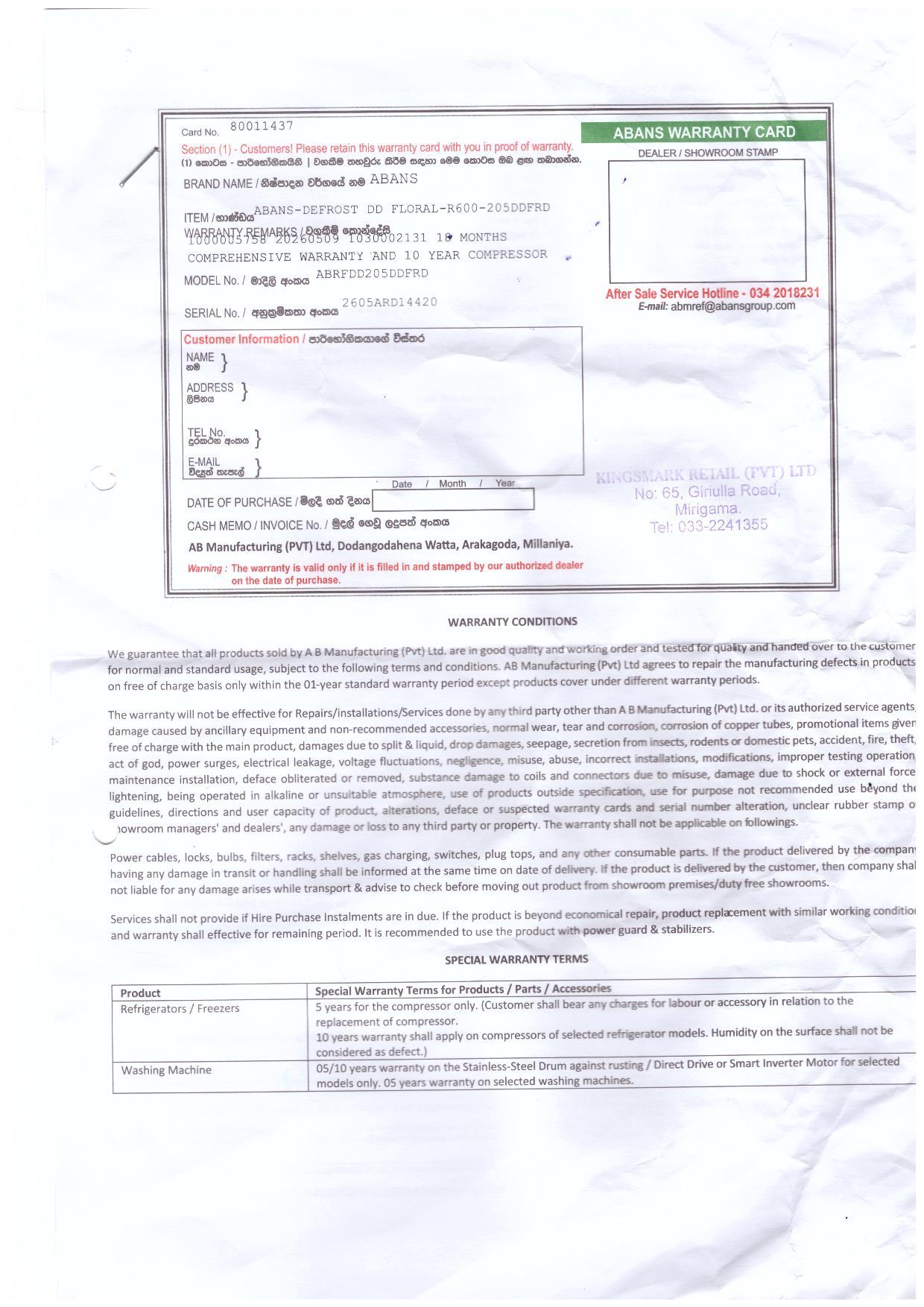 Warranty Front
