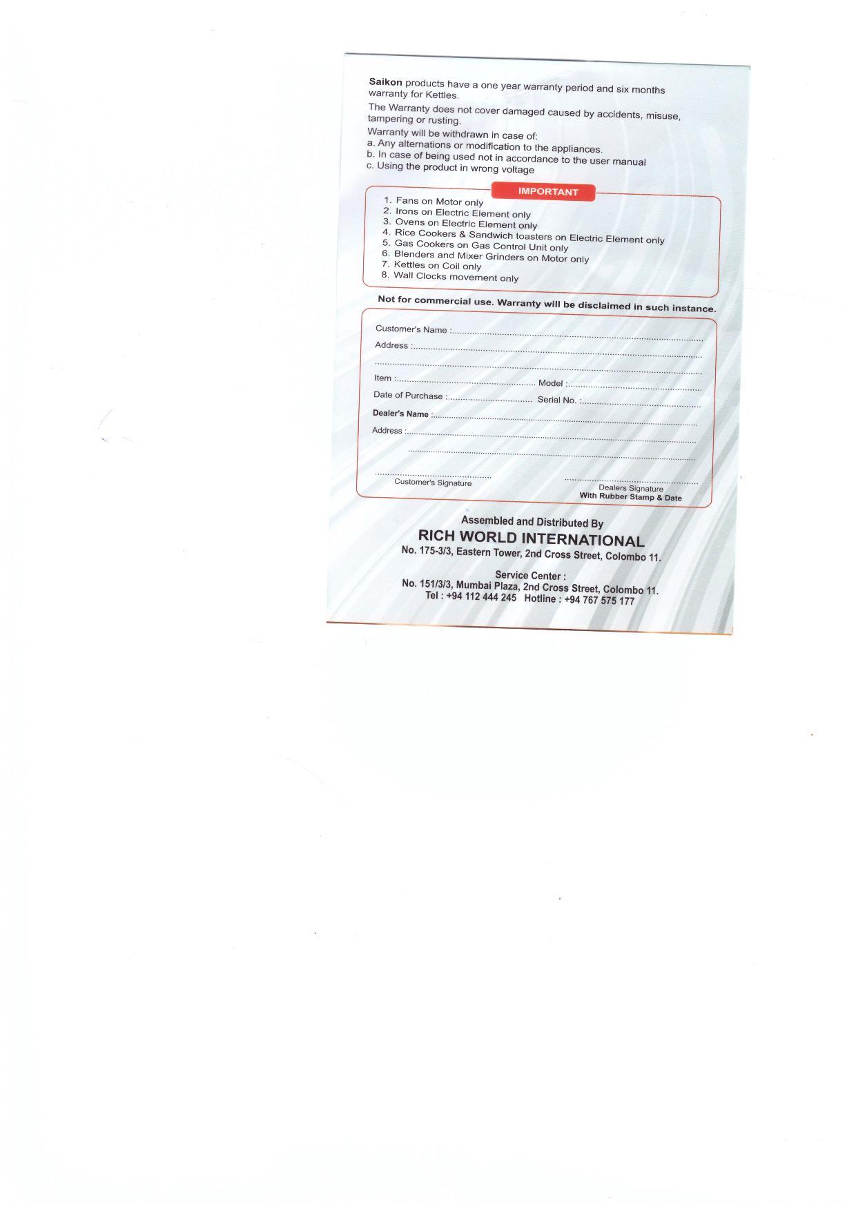 Warranty Front