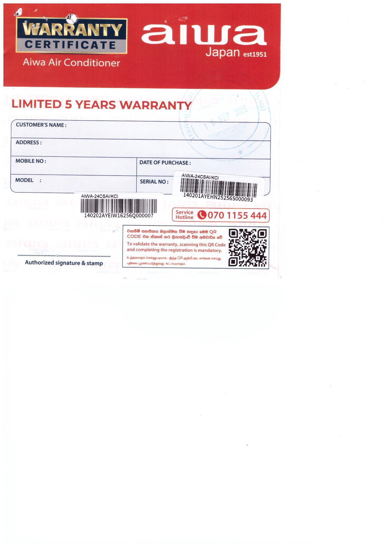Warranty Front