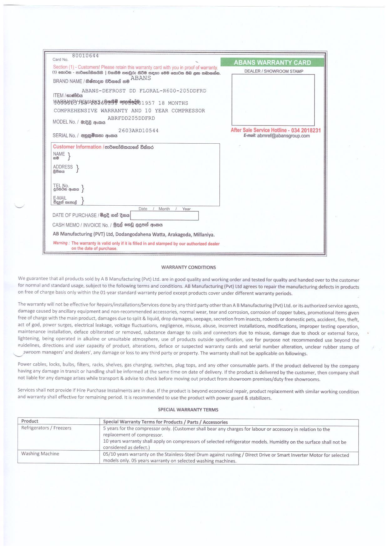 Warranty Front